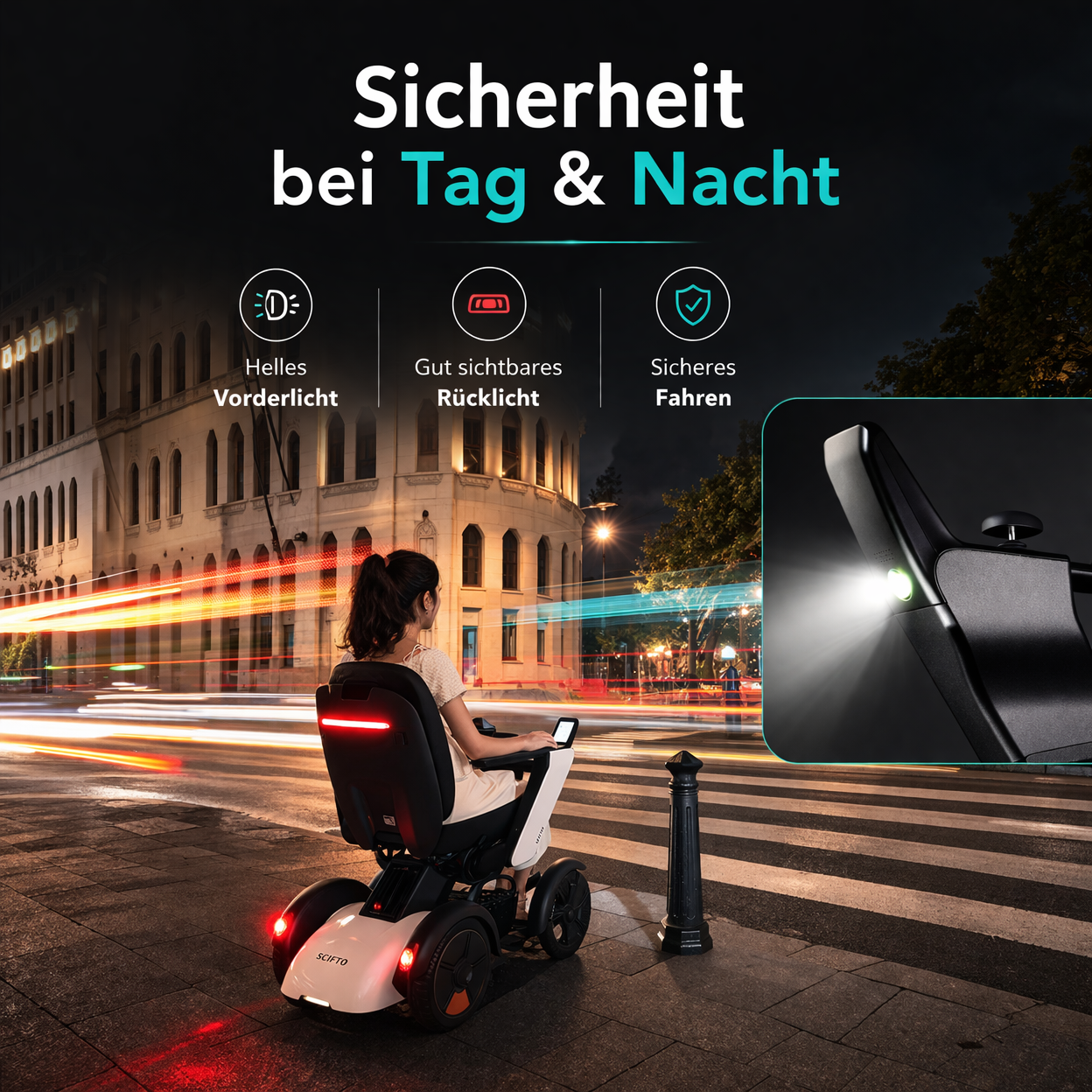 SCIFTO S300 Plus Elektrorollstuhl 64 cm Sitzbreite – 30 km Reichweite, zerlegbar