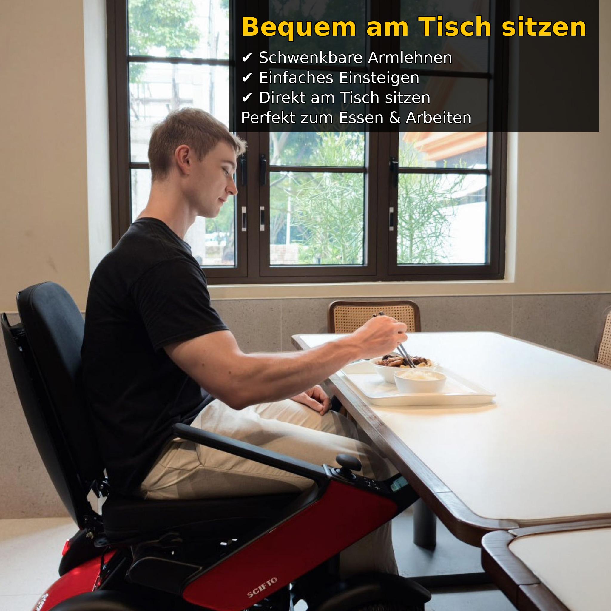 SCIFTO S300 Plus Elektrorollstuhl 64 cm Sitzbreite – 30 km Reichweite, zerlegbar