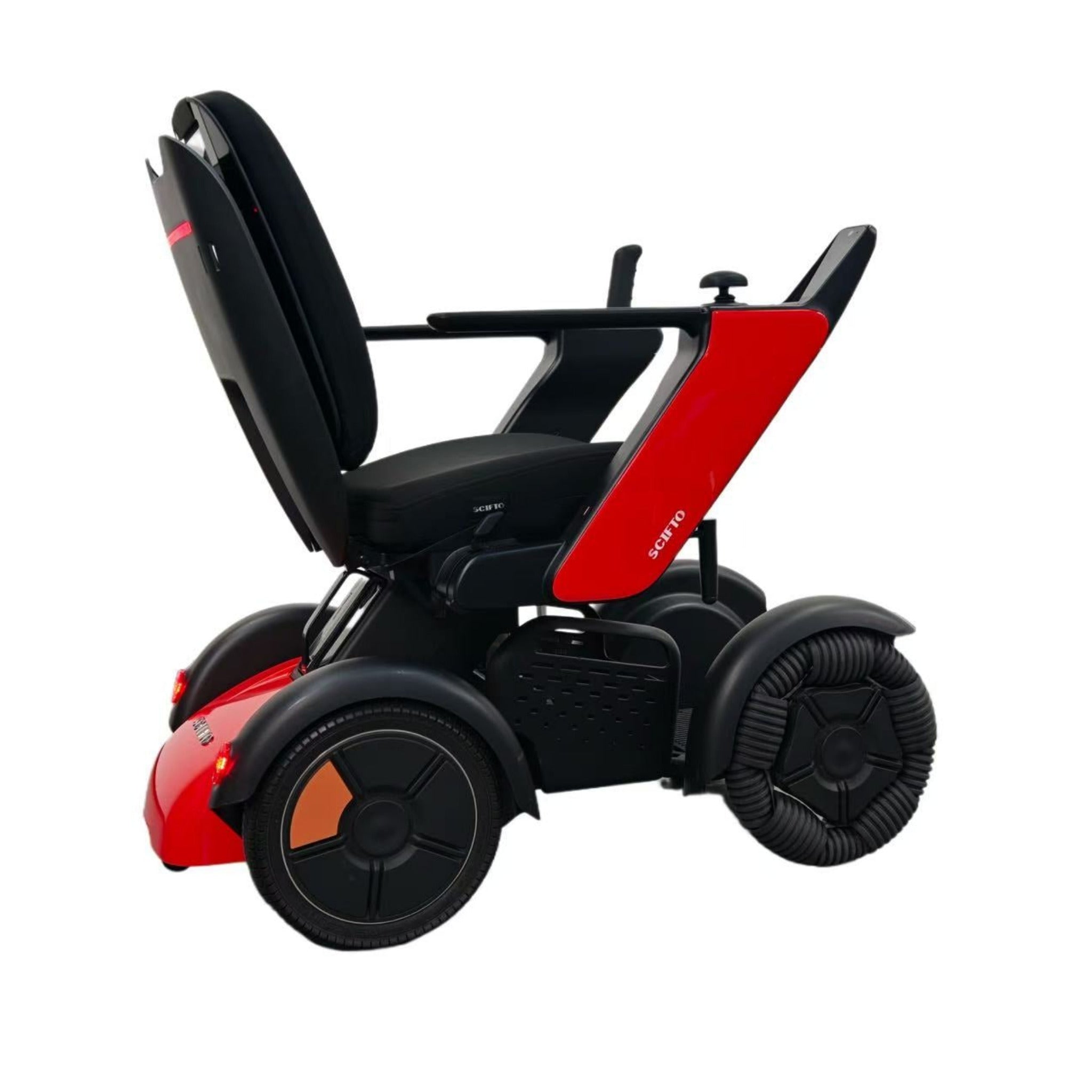 Roter Elektro-Rollstuhl mit 30 km Reichweite